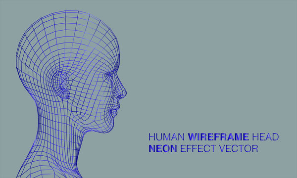 Artificial intelligence concept. Ai digital brain. Abstract digital human face. Human head in robot digital 