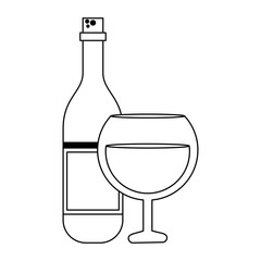 Wine bottle and cup black and white