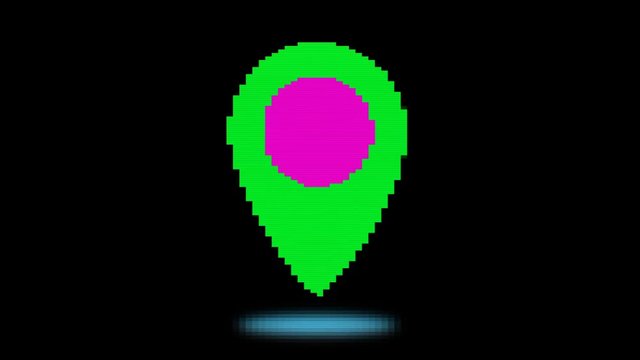 Bright pixel map point. Old vintage retro video