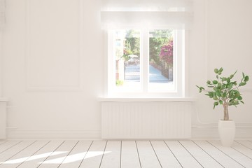 White minimalist empty room. Scandinavian interior design. 3D illustration