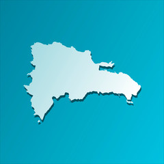 Vector isolated illustration icon with light blue silhouette of simplified map of Dominican Republic. Bright blue background with shadow