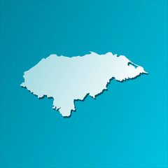 Vector isolated illustration icon with light blue silhouette of simplified map of Honduras. Bright blue background with shadow