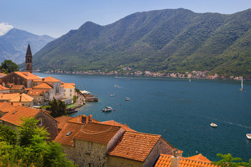 Naklejka na ściany i meble Sunny Mediterranean landscape. Montenegro, Bay of Kotor.