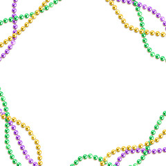 Mardi Gras banner template with decorative colorful beads frame, vector illustration