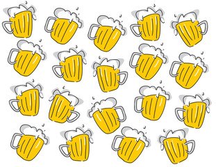 Color vector image of a beer mug. Drink with a lot of foam. Draught beer. Pop art  poster of beer mug.