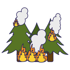 Trees forest in fire blue lines