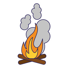 Bonfire with trunks and smoke blue lines