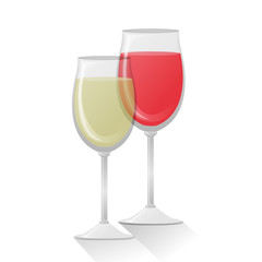 Red wine glass and white wine glass isolated on a white background
