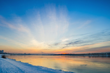 Sunset on the Kama river near the city of Perm.