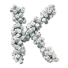 Alphabet letter K, from gambling dice. 3D rendering