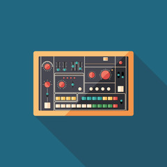 Classic drum machine flat square icon with long shadows.