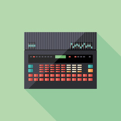 Classic style drum machine flat square icon with long shadows.