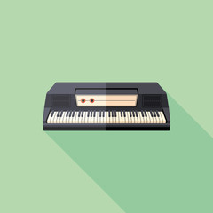Electric organ flat square icon with long shadows.