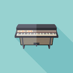 Retro electric piano flat square icon with long shadows.