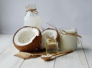  coconut on a wooden table
