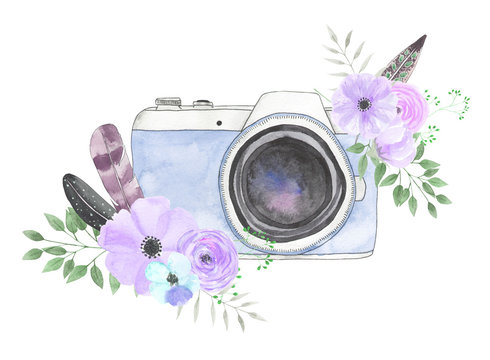 Watercolor camera flower 25