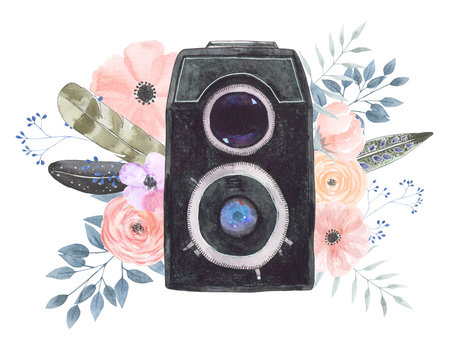 Watercolor camera flower 44