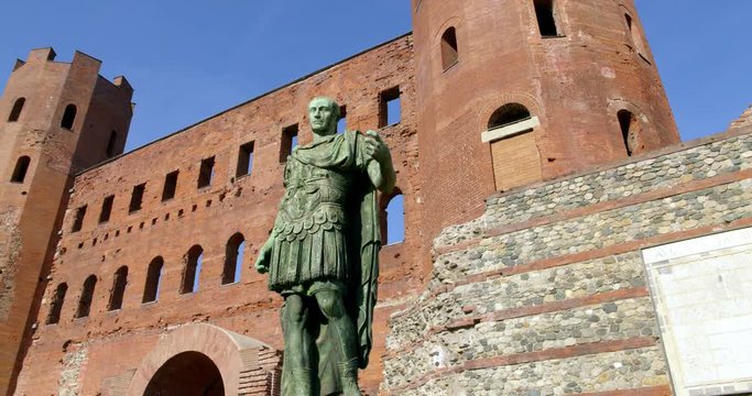 Palatine Gate, Turin, Piedmont, Italy. The Palatine Gate is a Roman Age city gate and represents the primary archaeological evidence of Roman's presence in Turin.