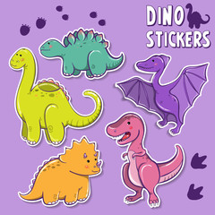 vector illustration dino stickers. Designed for children's parties, birthday parties, cards, banners.