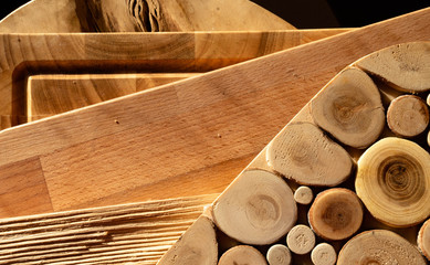 different wooden surfaces.Many different boards together. Background. Wall.