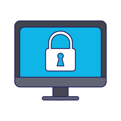 computer with padlock security blue lines