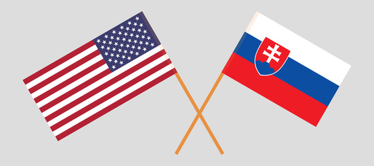 Slovakia and USA. The Slovakian and United States of America flags. Official colors. Correct proportion. Vector