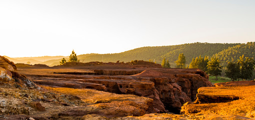 colored mountains and cliffs of Rio Tinto, Andalusia at sunrise