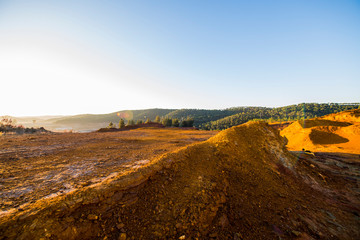colored mountains and cliffs of Rio Tinto, Andalusia at sunrise