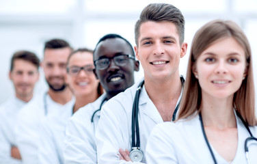 Fototapeta premium doctors team showing finger in camera