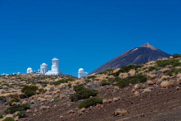 Landscape in the El Teide Natural Park with Teide and observatory
