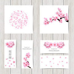 Set of greeting and invitation card with cherry blossom  Spring composition with sakura. Vector illustration