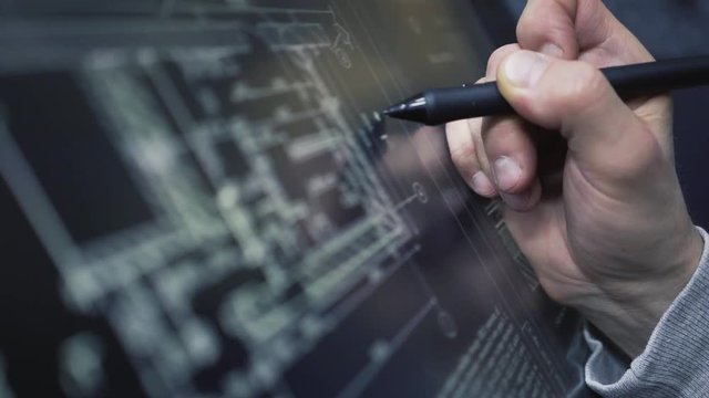 Creative Designer architect Working With drawings on the interactive screen pen Tablet