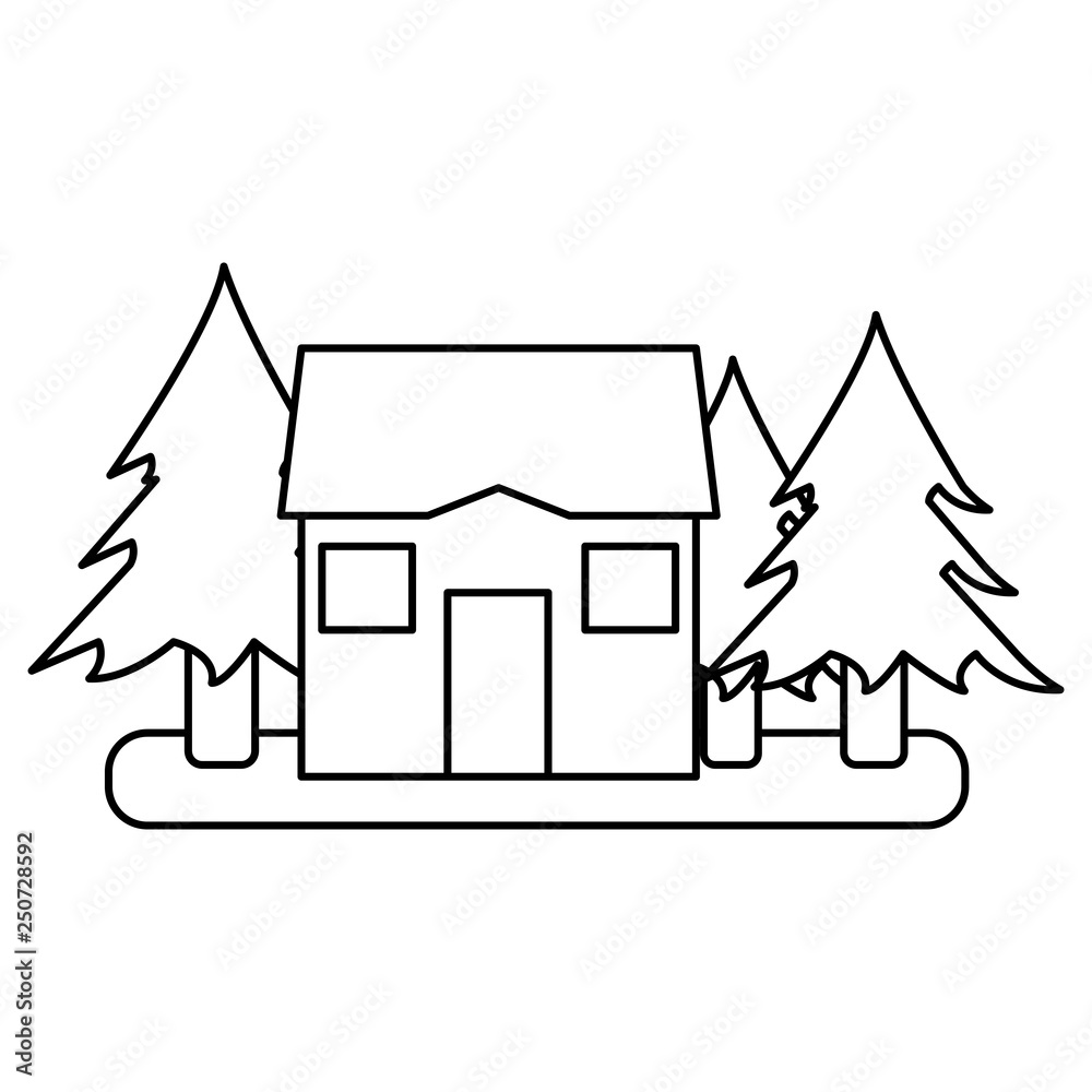 Wall mural house in forest scenery black and white