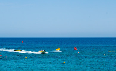 Marina with anchored boats in Protaras, Cyprus on June 16, 2018. 
