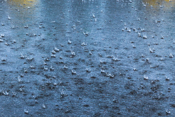 rain raindrops flying and crashing on the asphalt