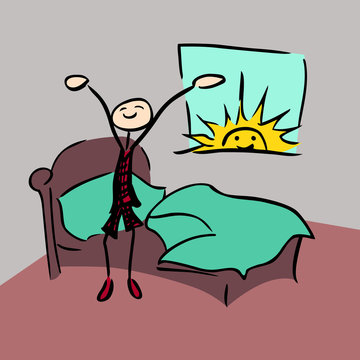 colored_stick man getting out of bed smiling_by jziprian