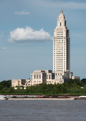Fototapeta na wymiar Louisiana State Capitol building as seen from across the Mississippi river., Baton Rouge, Louisiana, USA