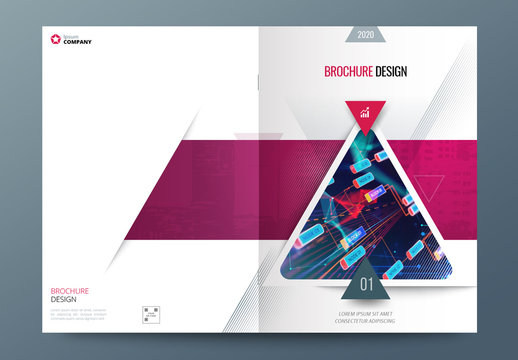 Pink, Yellow and Blue Business Report Cover Layout with Triangles
