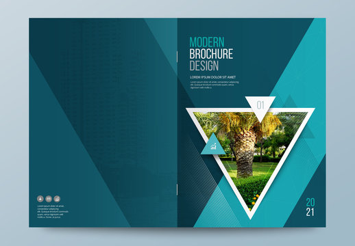 Teal Business Report Cover Layout with Triangles