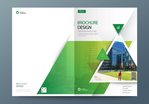 Green Business Report Cover Layout with Triangles