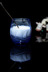 composition of a glass of milk with a spoon
