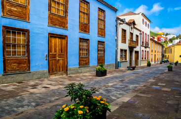 City street view in La Laguna town on Tenerife, Canary Islands. Spain.