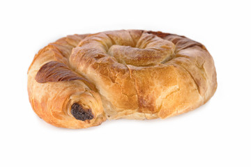 Placinta cake filled with a soft cheese. Isolated on a white background.
