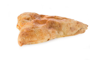 puff cakes, puff patties on a white background, triangle buns, bakery products, pie