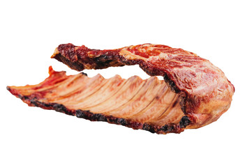 Big piece of smoked pork ribs isolated on white background without shadow