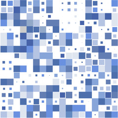 The mosaic of a bright blue squares on a white background. 