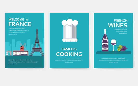 Set of France country ornament travel tour concept. Monument traditional, magazine, book, poster, abstract, element. Vector decorative ethnic greeting card or invitation design background