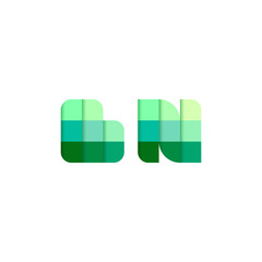 Initial Letters BN, B, N Pixel Brick Logo Design Inspiration in Green Color