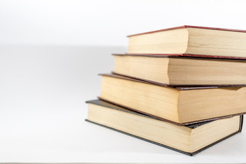 Stack of books close up.