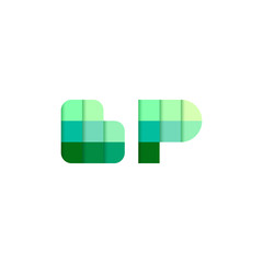 Initial Letters BP, B, P Pixel Brick Logo Design Inspiration in Green Color